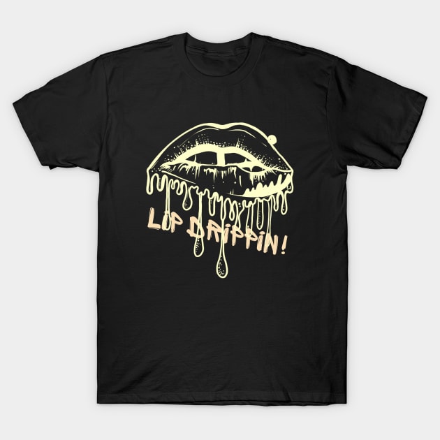 Yellow Vintage Dripping Glossy Lips Art Effect T-Shirt by Praizes